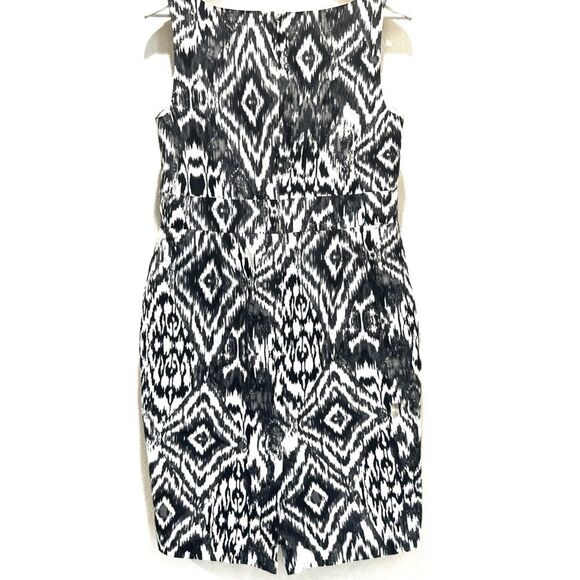 Lafayette 148 New York White Black Geo Tribal Viscose V Neck Sleeveless Shift - Picture 3 of 10